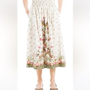 MAX STUDIO PRINT LINEN BLEND MIDI SKIRT IN ECRU